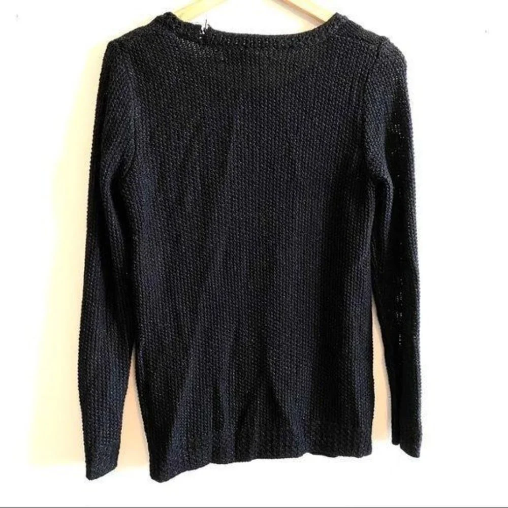 Lauren Conrad Black Sparkle Bow Crew Sweater M - Picture 5 of 13
